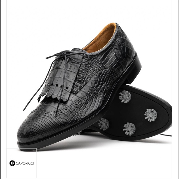 CAPORICCI REAL alligator golf shoes in Black - Picture 1 of 7